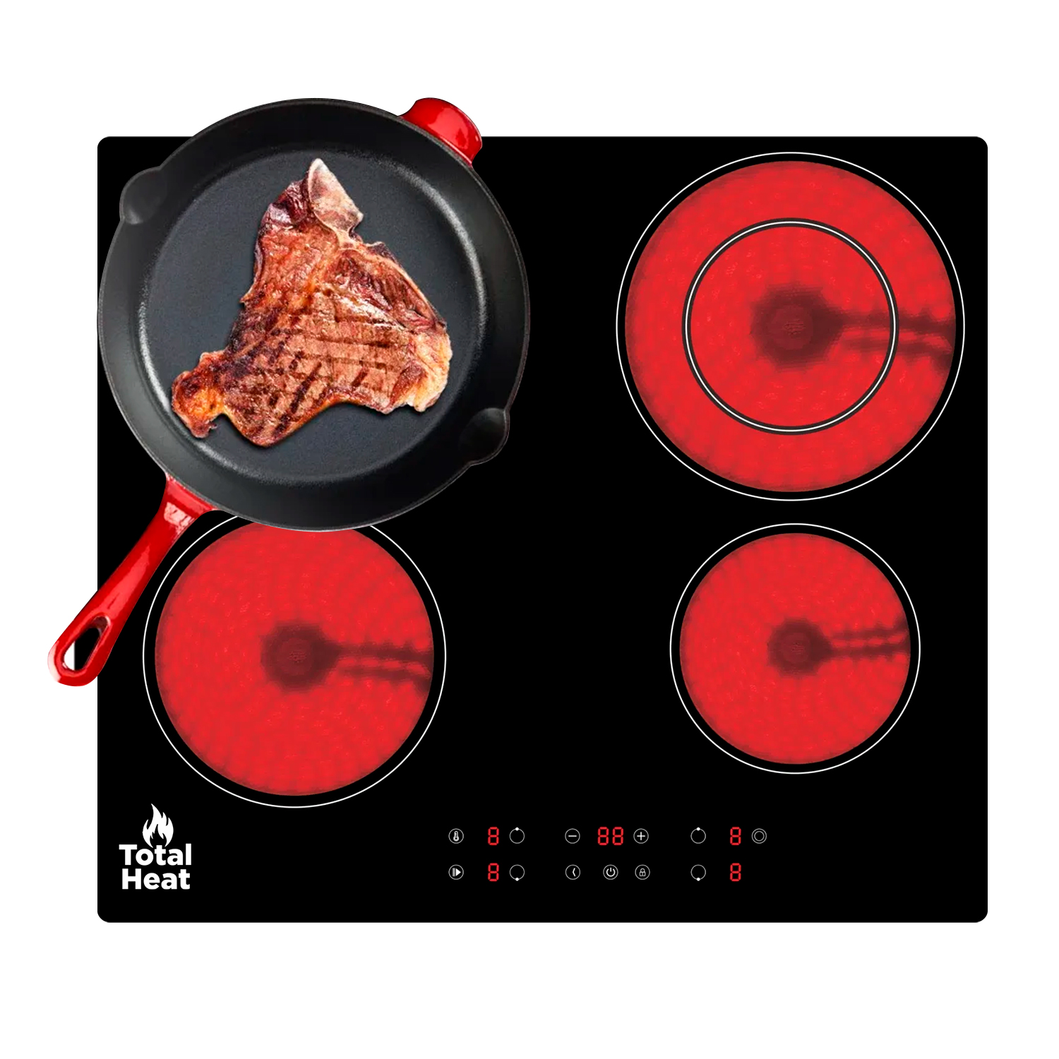 Parrilla de vitrocerámica de 4 quemadores